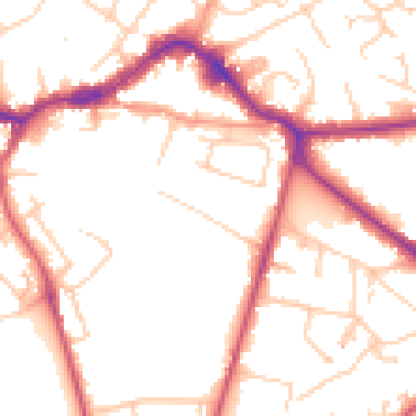 Daytime road noise heatmap for KT13 9YA