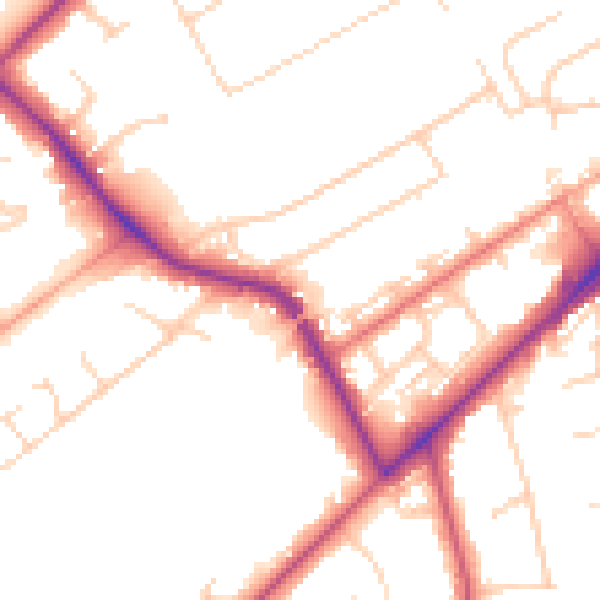 Daytime road noise heatmap for KT14 6AB
