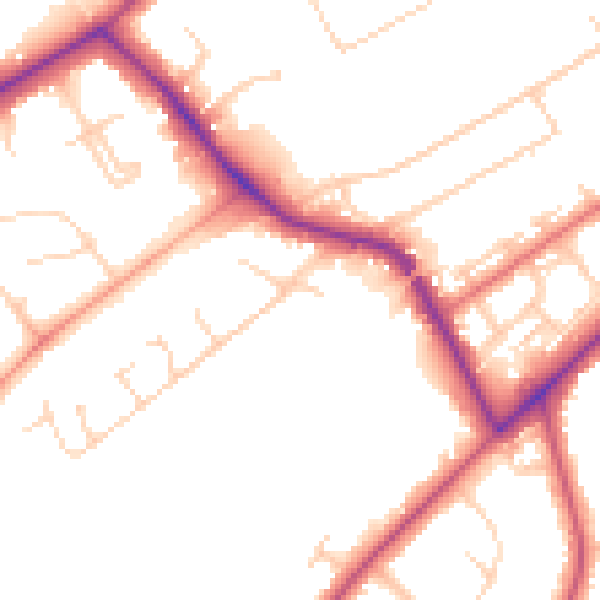 Daytime road noise heatmap for KT14 6AD