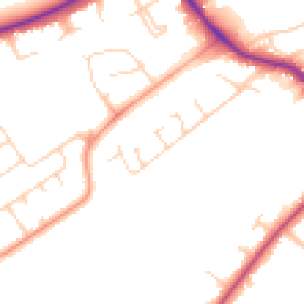 Daytime road noise heatmap for KT14 6AE