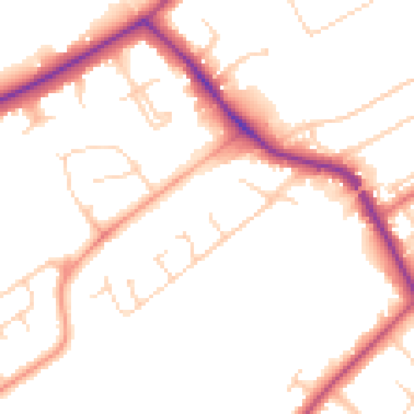 Daytime road noise heatmap for KT14 6AG