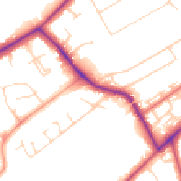Daytime road noise heatmap for KT14 6AQ