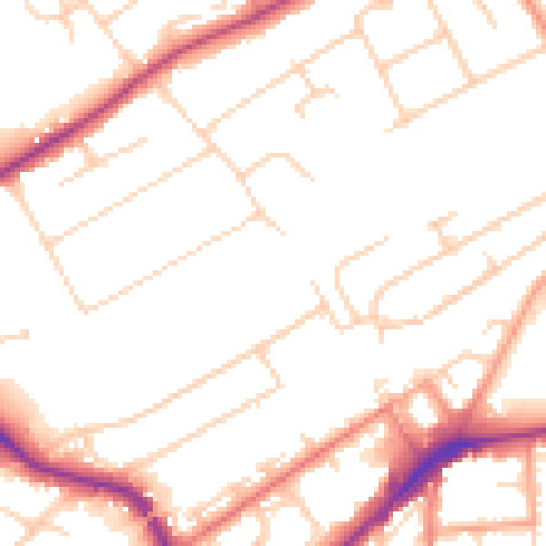 Daytime road noise heatmap for KT14 6AU