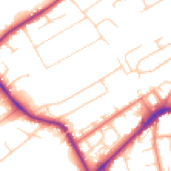 Daytime road noise heatmap for KT14 6AW