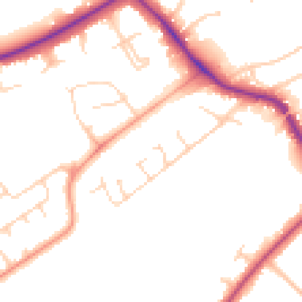 Daytime road noise heatmap for KT14 6AY
