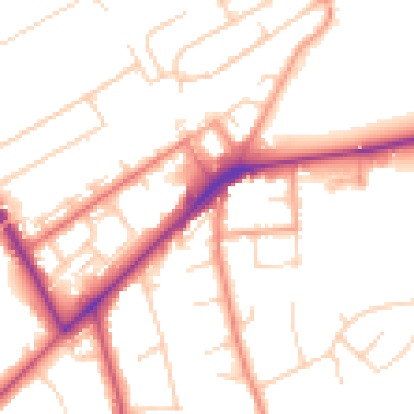 Daytime road noise heatmap for KT14 6AZ