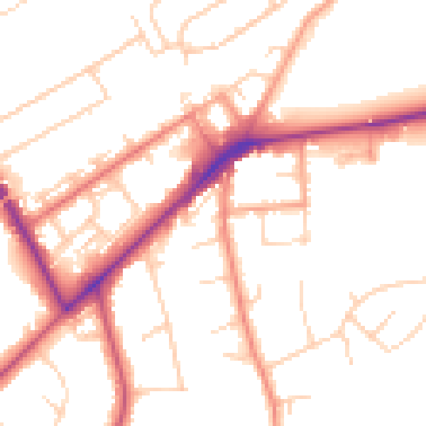 Daytime road noise heatmap for KT14 6BD