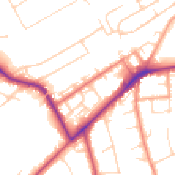 Daytime road noise heatmap for KT14 6BJ