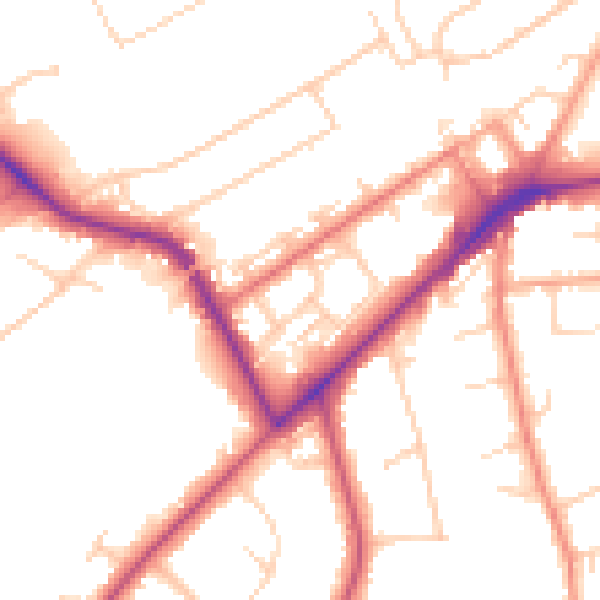 Daytime road noise heatmap for KT14 6BY