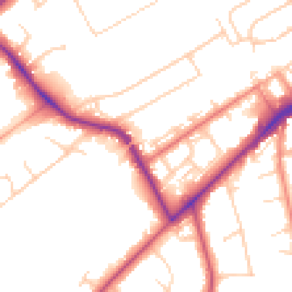 Daytime road noise heatmap for KT14 6DB
