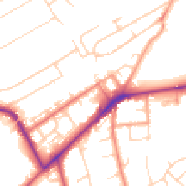Daytime road noise heatmap for KT14 6DH