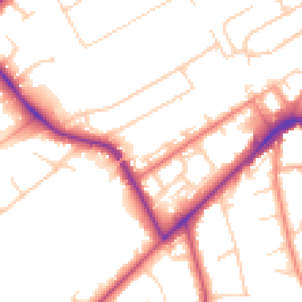 Daytime road noise heatmap for KT14 6ER