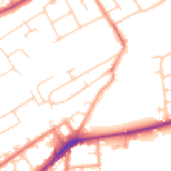 Daytime road noise heatmap for KT14 6JS