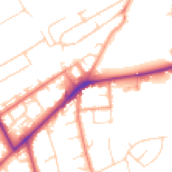Daytime road noise heatmap for KT14 6LW