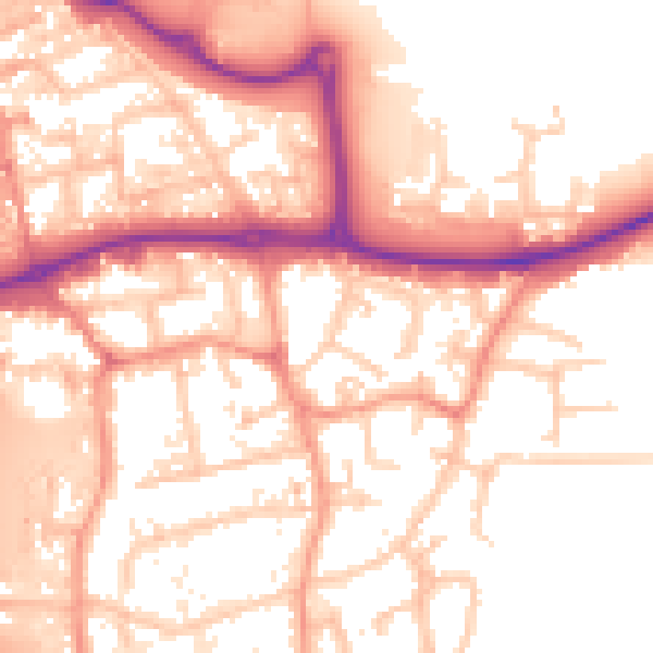 Daytime road noise heatmap for KT14 7PN