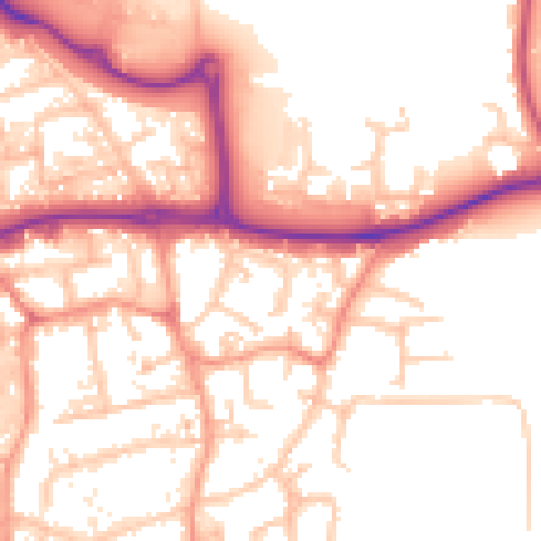 Daytime road noise heatmap for KT14 7PW