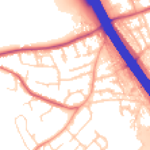 Daytime road noise heatmap for KT15 1AW