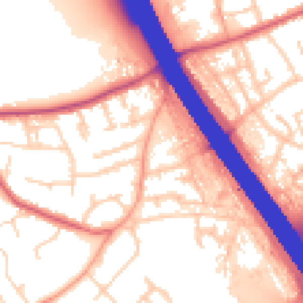 Daytime road noise heatmap for KT15 1BZ