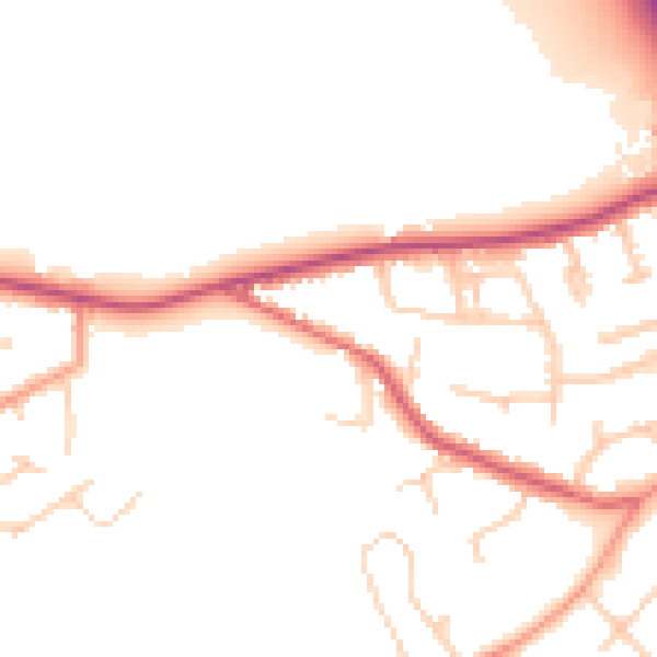 Daytime road noise heatmap for KT15 1DT