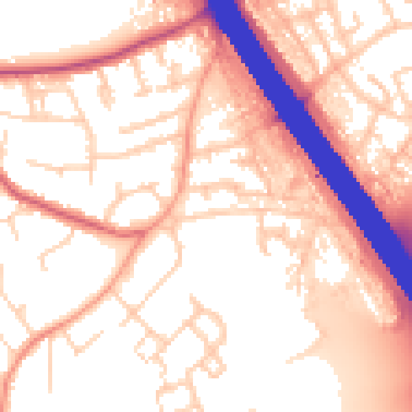 Daytime road noise heatmap for KT15 1JQ