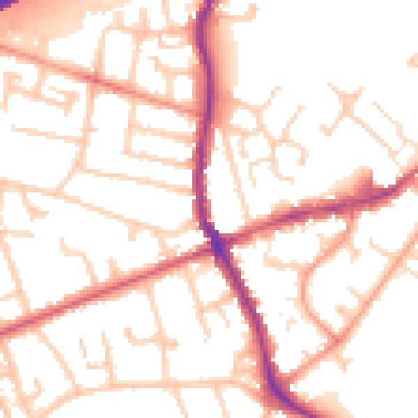 Daytime road noise heatmap for KT15 1TN