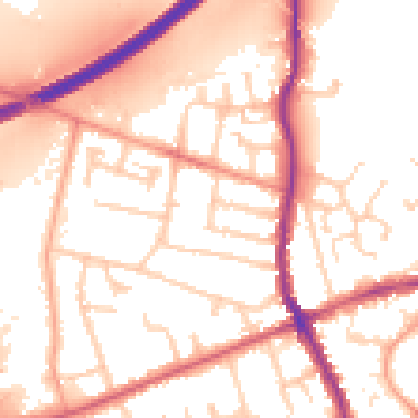 Daytime road noise heatmap for KT15 1UJ