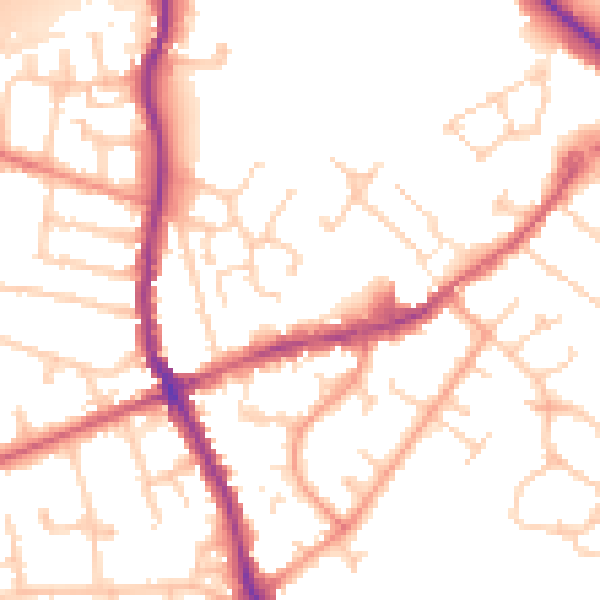 Daytime road noise heatmap for KT15 2AW