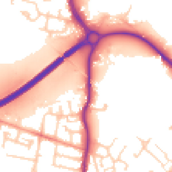 Daytime road noise heatmap for KT15 2EG