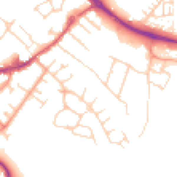 Daytime road noise heatmap for KT15 2JE