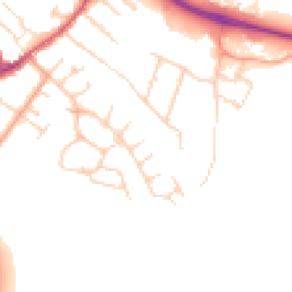 Daytime road noise heatmap for KT15 2JG