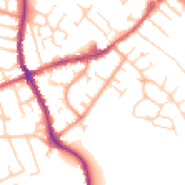 Daytime road noise heatmap for KT15 2LQ