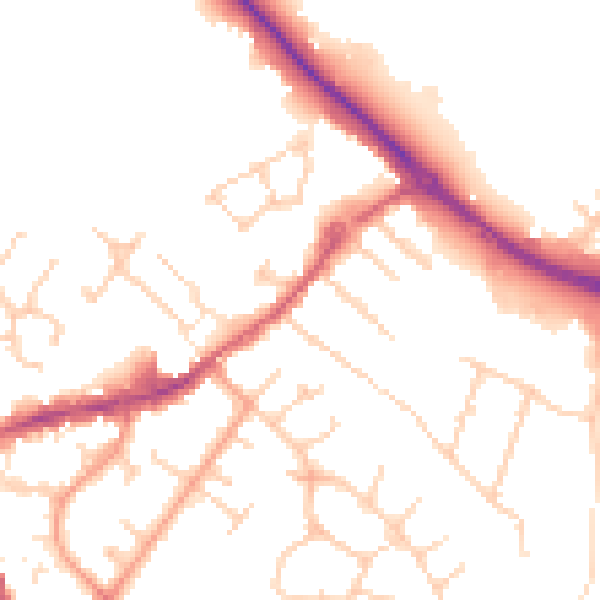 Daytime road noise heatmap for KT15 2PH