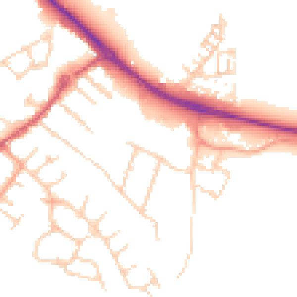 Daytime road noise heatmap for KT15 2SJ