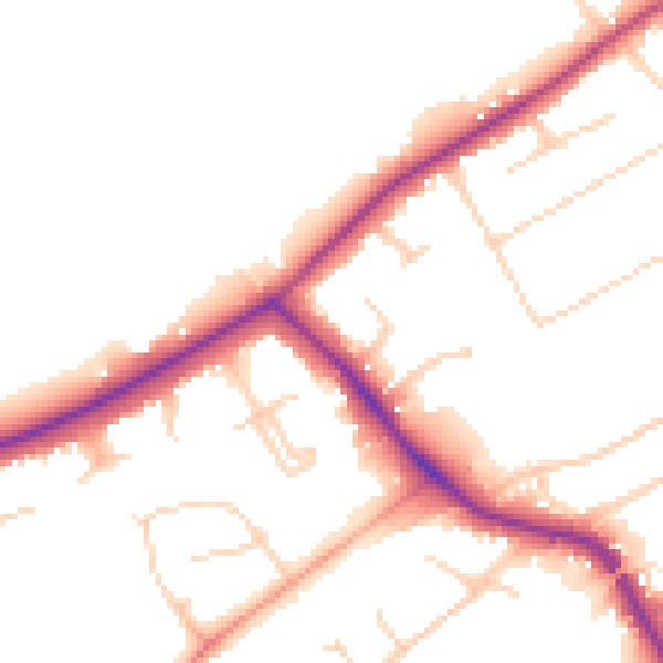 Daytime road noise heatmap for KT15 3DD