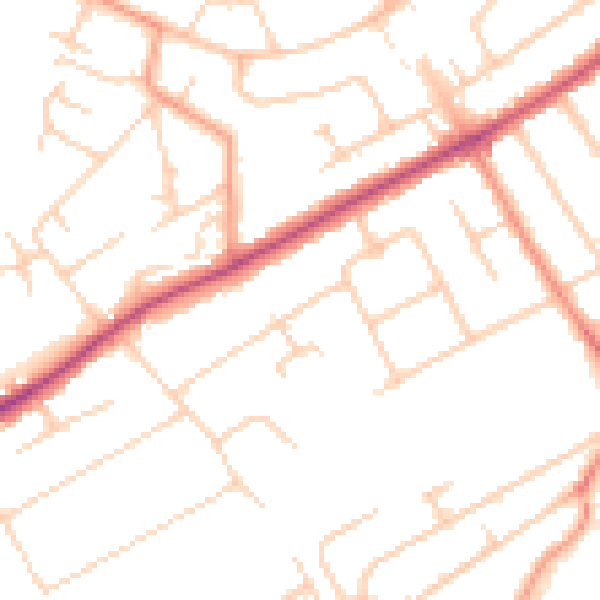 Daytime road noise heatmap for KT15 3EB
