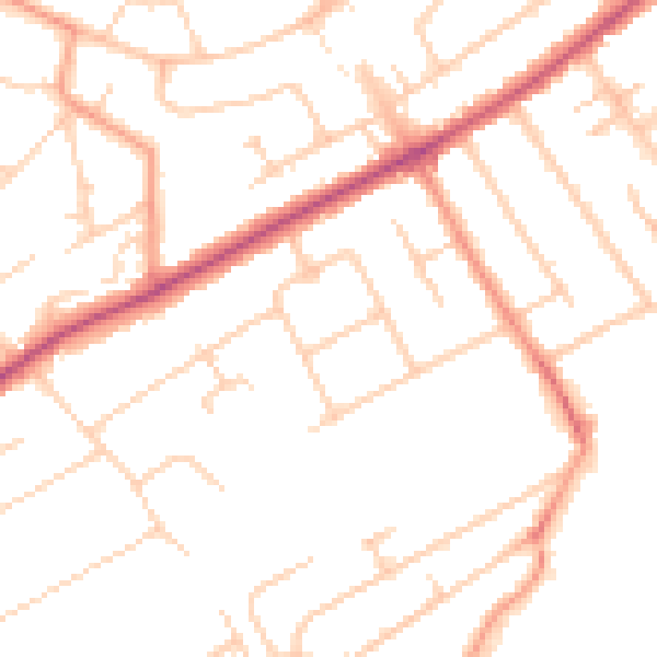 Daytime road noise heatmap for KT15 3EQ