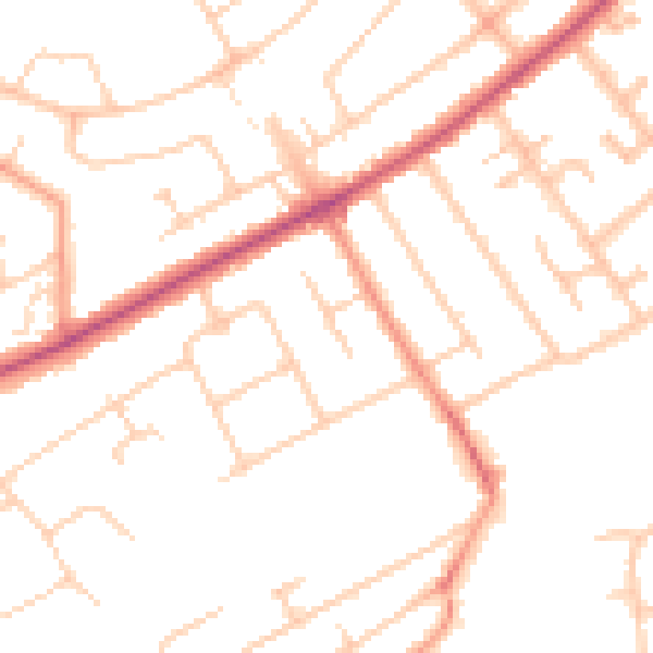 Daytime road noise heatmap for KT15 3HG