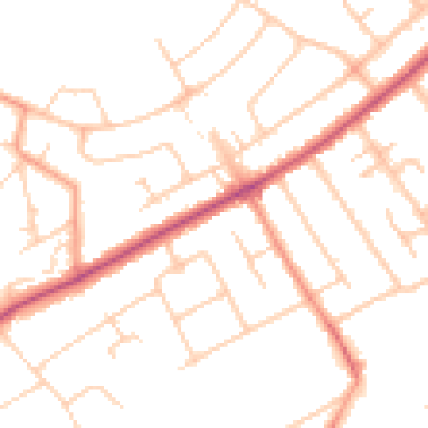 Daytime road noise heatmap for KT15 3PB