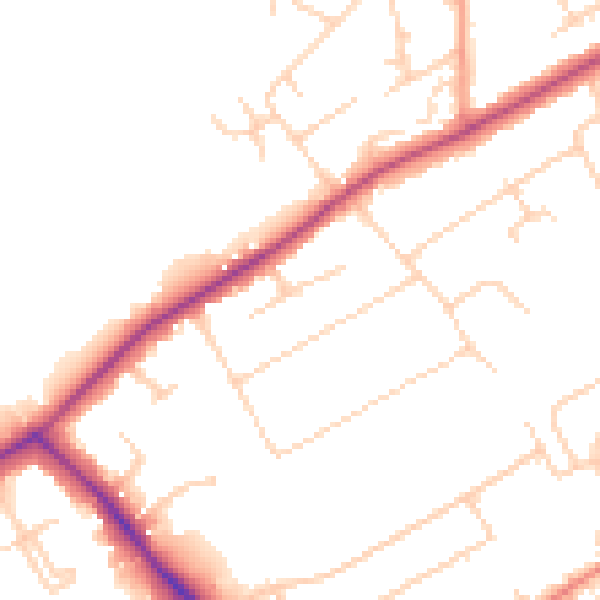 Daytime road noise heatmap for KT15 3QF