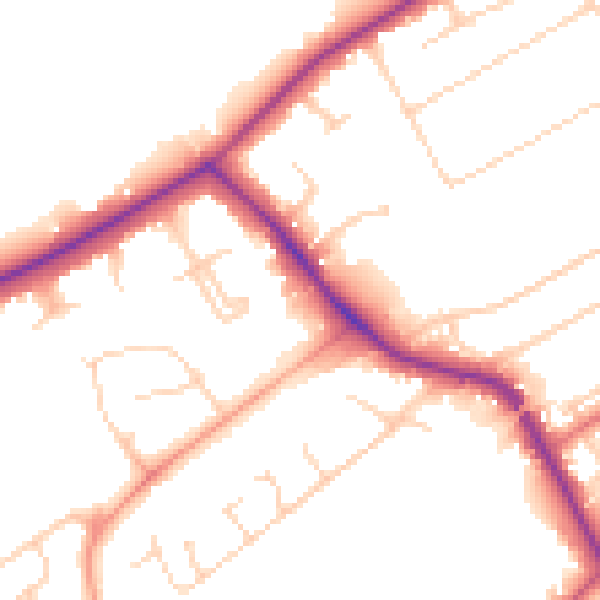 Daytime road noise heatmap for KT15 3QP