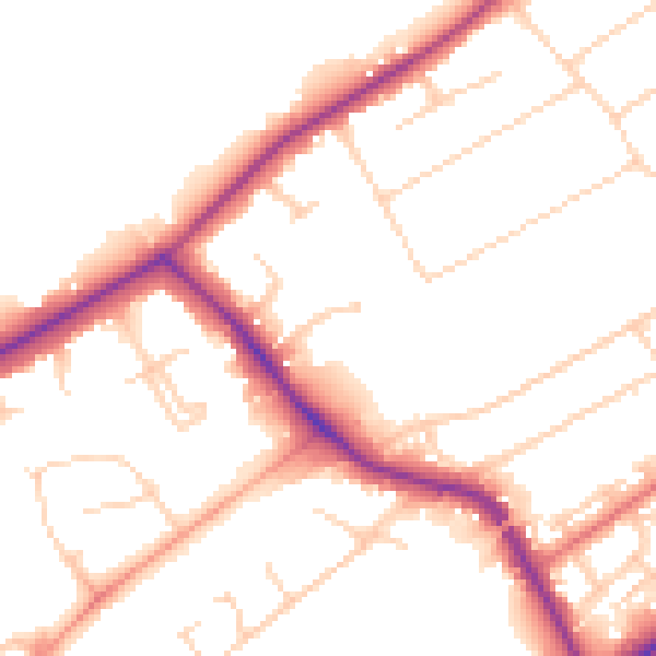 Daytime road noise heatmap for KT15 3QW