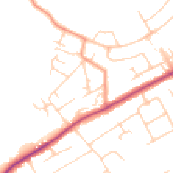 Daytime road noise heatmap for KT15 3SN