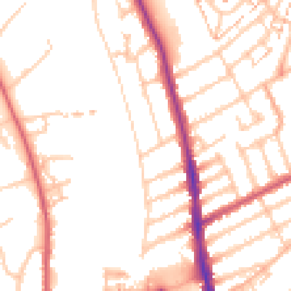 Daytime road noise heatmap for KT2 5BA