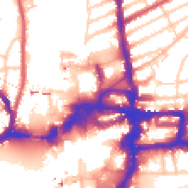 Daytime road noise heatmap for KT2 5BS