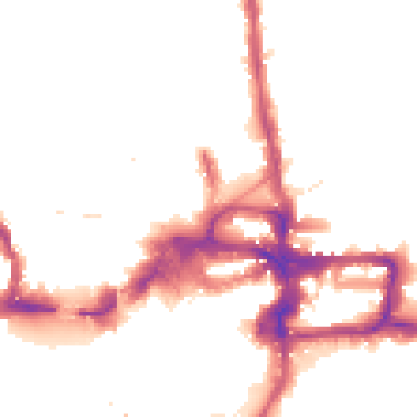 Night-time road noise heatmap for KT2 5BU
