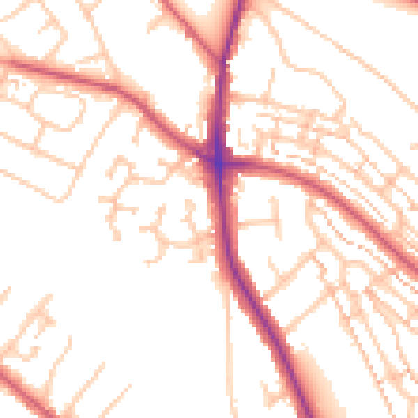 Daytime road noise heatmap for KT2 5DB