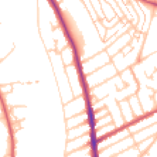 Daytime road noise heatmap for KT2 5DD