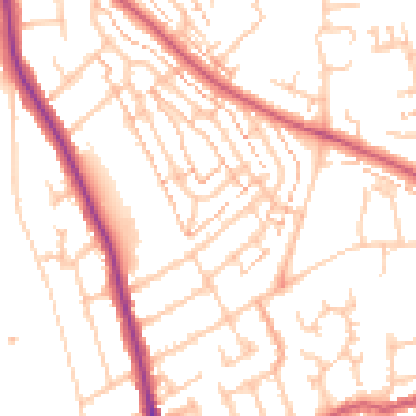 Daytime road noise heatmap for KT2 5DP