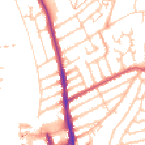 Daytime road noise heatmap for KT2 5HB