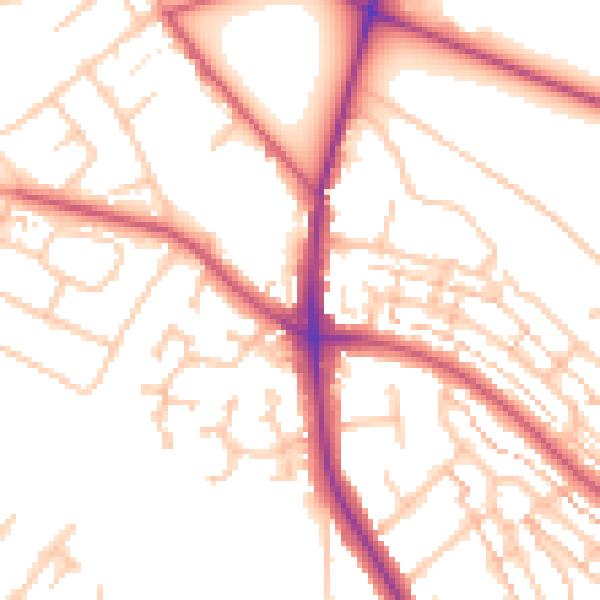 Daytime road noise heatmap for KT2 5QU